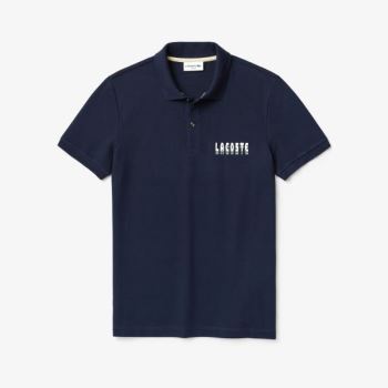 Lacoste 3D-Lettering Slim Fit Stretch Bomull Piqué Polo Marineblå Blå | EsQx73DO