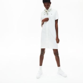 Lacoste Bomull Piqué Buttoned Polo Kjoler Hvite | FIvprREt