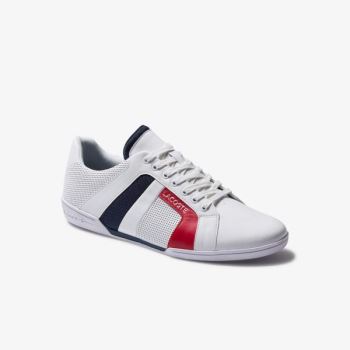 Lacoste Chaymon Club Lær and Mesh Sneakers Hvite Marineblå | vQPZOeiw