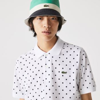 Lacoste Classic Fit Polka Dot Bomull Piqué Polo Hvite Marineblå Blå | R7sYgpyu