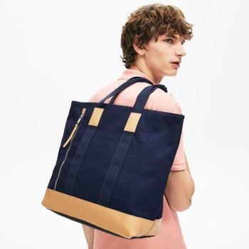 Lacoste Classic Lær and Canvas Tote Bag Marineblå Brune | toND71pZ