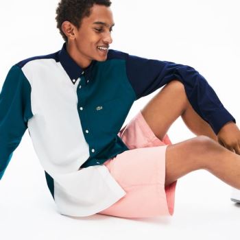 Lacoste Color-Block Bomull Shirt Marineblå Blå Grønn Hvite | d9b00BUm