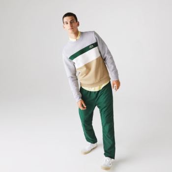 Lacoste Colorblock Fleece Crew Neck Sweatshirt Beige Hvite Grønn Grå | IQBXrmb5