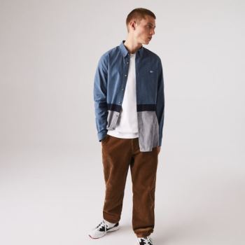 Lacoste Colorblock Regular Fit Bomull Flannel Shirt Marineblå Blå Blå Hvite | CnRN7iwN