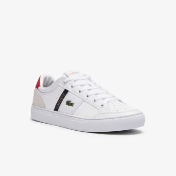 Lacoste Courtline Lær and Tekstil Sneakers Hvite Beige | Eoz7SSn1