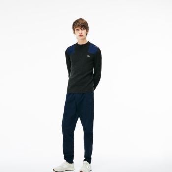 Lacoste Crew Neck Colorblock Ribbed Wool And Bomull Genser Grå Marineblå Blå | fOztsKoX