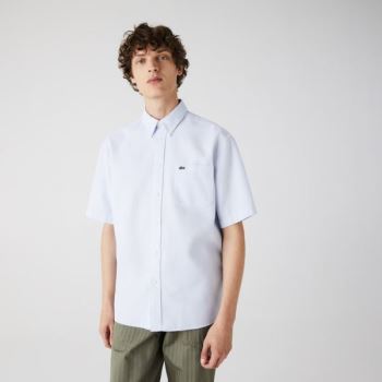 Lacoste Kort-Sleeved Lette Bomull Shirt Lyse Blå Hvite | JIGLyRrc