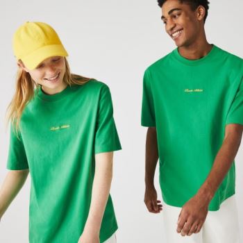 Lacoste LIVE Relaxed Fit Embroidered Bomull T-shirt Grønn | FIKptoT3