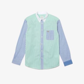 Lacoste LIVE Relaxed Fit Striped Bomull Shirt Blå Grønn Hvite | UMIkH1pg