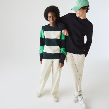 Lacoste LIVE Reversible Bomull Genser Marineblå Blå Hvite | Dqk6Bma8