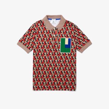 Lacoste LIVE Standard-Fit Printed Bomull Polo Beige Rød | JKciZO3U