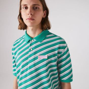 Lacoste LIVE Striped Bomull Piqué Polo Shirt Hvite Marineblå Blå | fL9suYlA