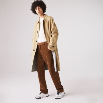 Lacoste Long Wool Blend Straight Cut Coat Beige Grå | YKhCipYO