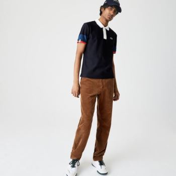 Lacoste Made in France Regular Fit Organic Bomull Polo Shirt Marineblå Blå Blå Hvite Rød | lkHeCNRE