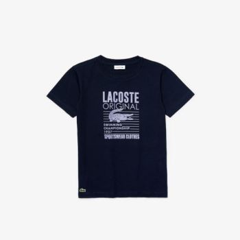 Lacoste Original 1927 Print Bomull T-Shirt Marineblå Blå Lilla | LdeQEeA5