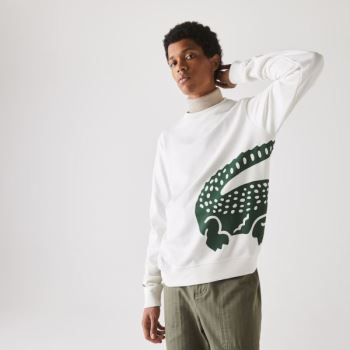 Lacoste Oversize Croc Crew Neck Bomull Sweatshirt Hvite | fINjcxzI