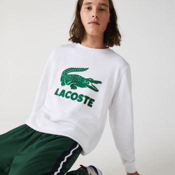 Lacoste Printed Logo Fleece Crew Neck Sweatshirt Hvite | jRcJj7UD