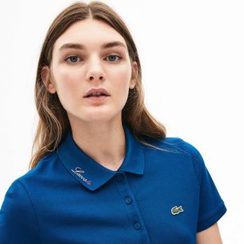 Lacoste Rainbow Script Collar Polo Blå | 3gjDEsUA