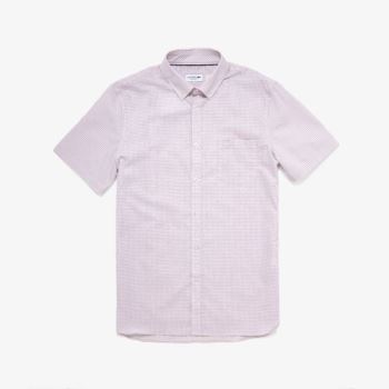 Lacoste Regular- Fit Checkered Bomull Shirt Hvite Lyse Rosa | fuNqeOet