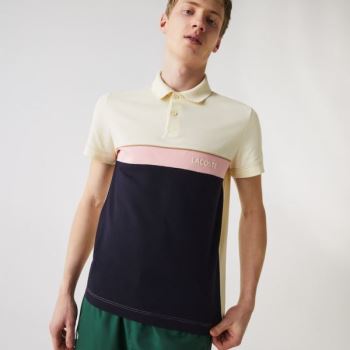 Lacoste Regular Fit Colorblock Bomull Piqué Polo Shirt Beige Marineblå Blå Rosa | 7A9Ixpu3