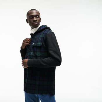 Lacoste Regular Fit Hette Check Bomull Flannel Shirt Grønn Hvite | r1VhYPYs