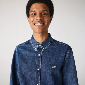 Lacoste Regular Fit Natural Bomull Denim Shirt Blå | YXT9gpd8