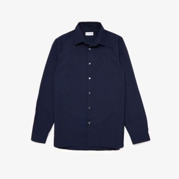 Lacoste Regular Fit Premium Bomull Poplin Shirt Marineblå Blå | oYADZll4