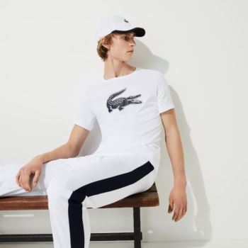 Lacoste SPORT 3D Print Crocodile Pustende Jersey T-shirt Hvite Marineblå Blå | wJJdbbZa