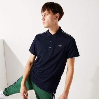 Lacoste SPORT Contrast Piping Pustende Piqué Polo Shirt Marineblå Blå Hvite | Jv6tpUt5