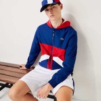 Lacoste SPORT Hette Vann-Resistant Colorblock Jacket Blå Rød Hvite | qQ08kL1W