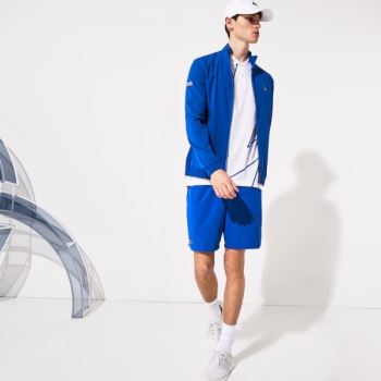 Lacoste SPORT Novak Djokovic Textured Zip Jacket Blå Hvite | FTiciuVp