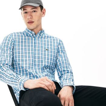 Lacoste Slim Fit Bomull Oxford Shirt Hvite Lyse Blå | R3xKGq9D