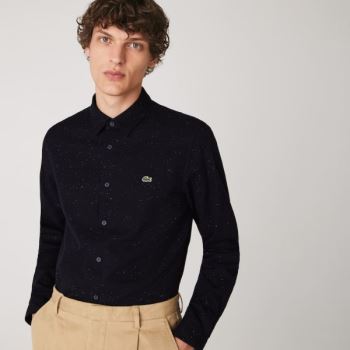 Lacoste Slim Fit Flamed Bomull Shirt Marineblå Blå Hvite | iJW2zyIz