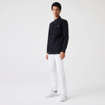 Lacoste Slim Fit Stretch Bomull Poplin Shirt Marineblå Blå | lO4GqTIr