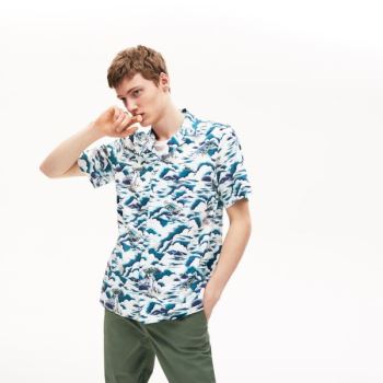 Lacoste Southern France Print Bomull Hawaiian Fit Shirt Blå Lyse Rosa Hvite | aLEXZv89