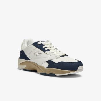 Lacoste Storm 96 Lo Nubuck Lær Sneakers Hvite Marineblå | S4hTiLFX