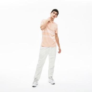 Lacoste Striped Linen And Bomull Regular Fit Polo Shirt Lyse Rosa Hvite | H86yxEaF