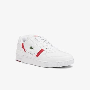 Lacoste T-Clip Lær Sneakers Hvite Rød | IhD8K3xU