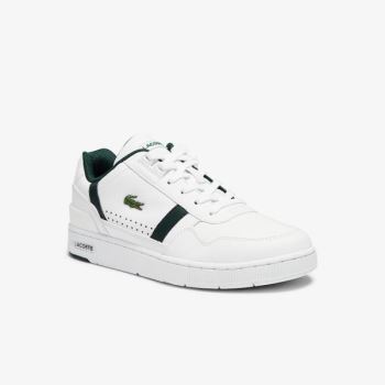 Lacoste T-Clip Lær and Syntetisk Perforated Sneakers Hvite | ogwGX1D4