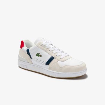 Lacoste T-Clip Tricolour Lær and Semsket Skinn Sneakers Hvite Marineblå Rød | uzUBoNVo