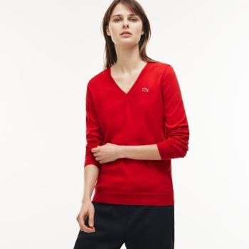 Lacoste V-neck Jersey Genser Rød | HXF4CSwJ