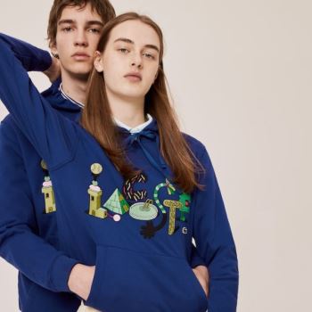 Lacoste x Jeremyville Print Hette Sweatshirt Marineblå Blå | DgFO8yGY