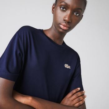 Lacoste x National Geographic Bomull T-shirt Marineblå Blå Hvite | q2aRLDsS