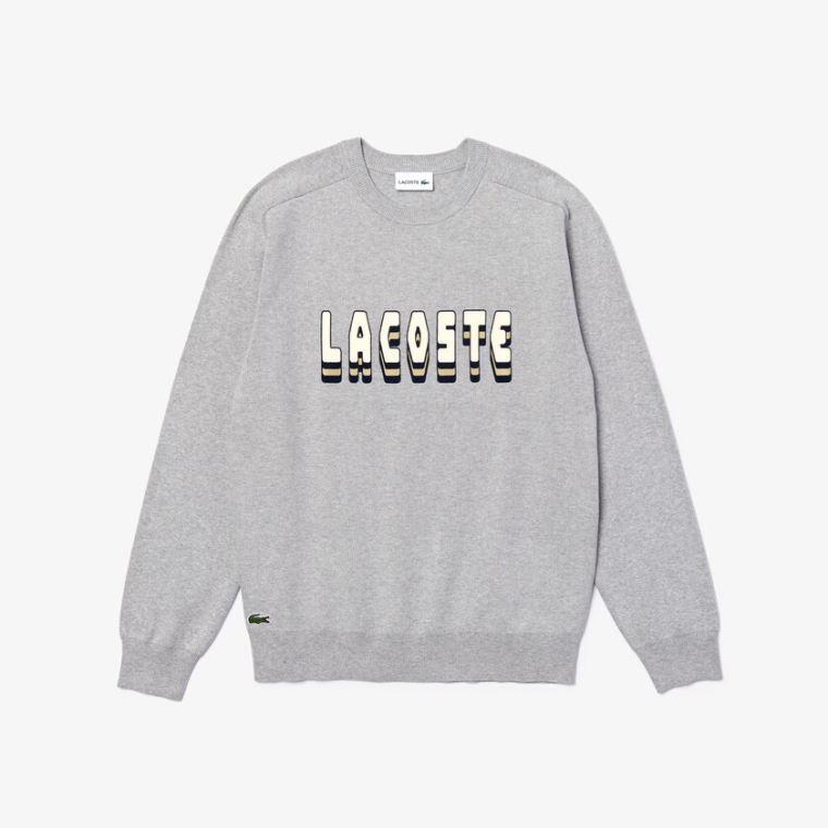 Lacoste 3D-Lettering Crewneck Bomull Blend Genser Grå | 5hTeqbcO