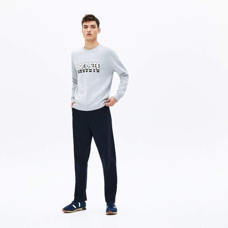 Lacoste 3D-Lettering Crewneck Bomull Blend Genser Grå | 5hTeqbcO