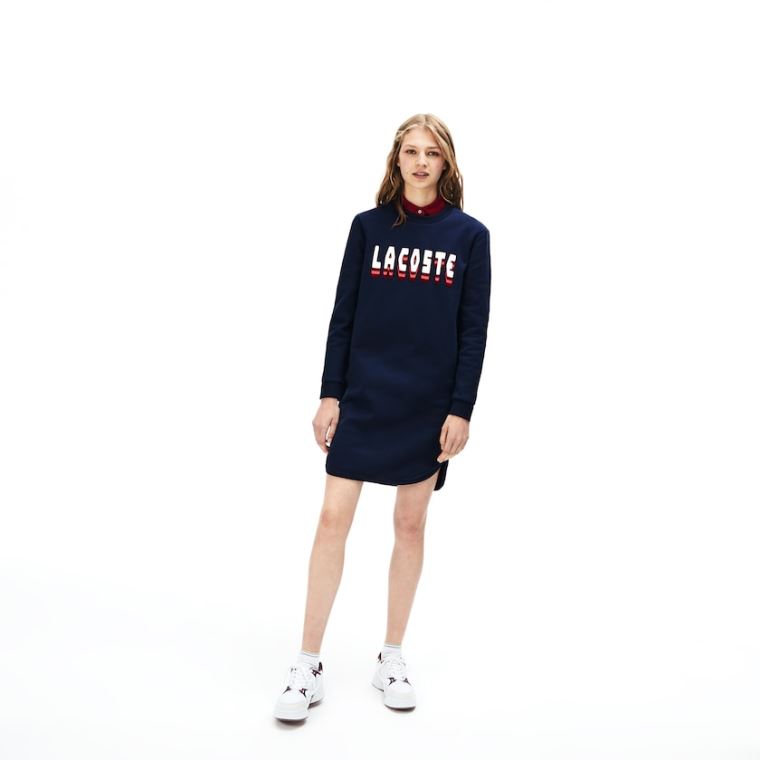 Lacoste 3D-Lettering Fleece Sweatshirt Kjoler Marineblå Blå | nUhlCVtz