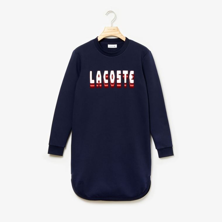 Lacoste 3D-Lettering Fleece Sweatshirt Kjoler Marineblå Blå | nUhlCVtz