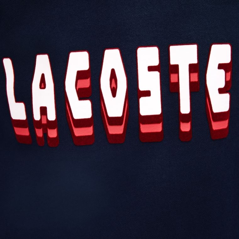 Lacoste 3D-Lettering Fleece Sweatshirt Kjoler Marineblå Blå | nUhlCVtz