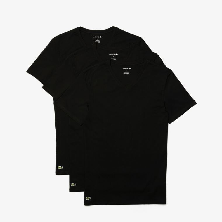 Lacoste 3 Pack of Plain T-Shirts Svarte | IcewXIwk