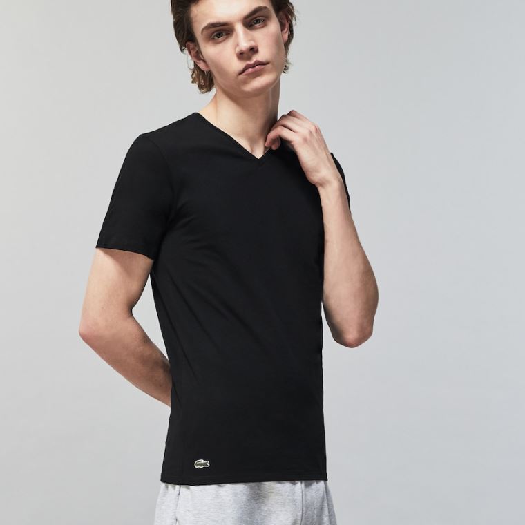 Lacoste 3 Pack of Plain T-Shirts Svarte | IcewXIwk